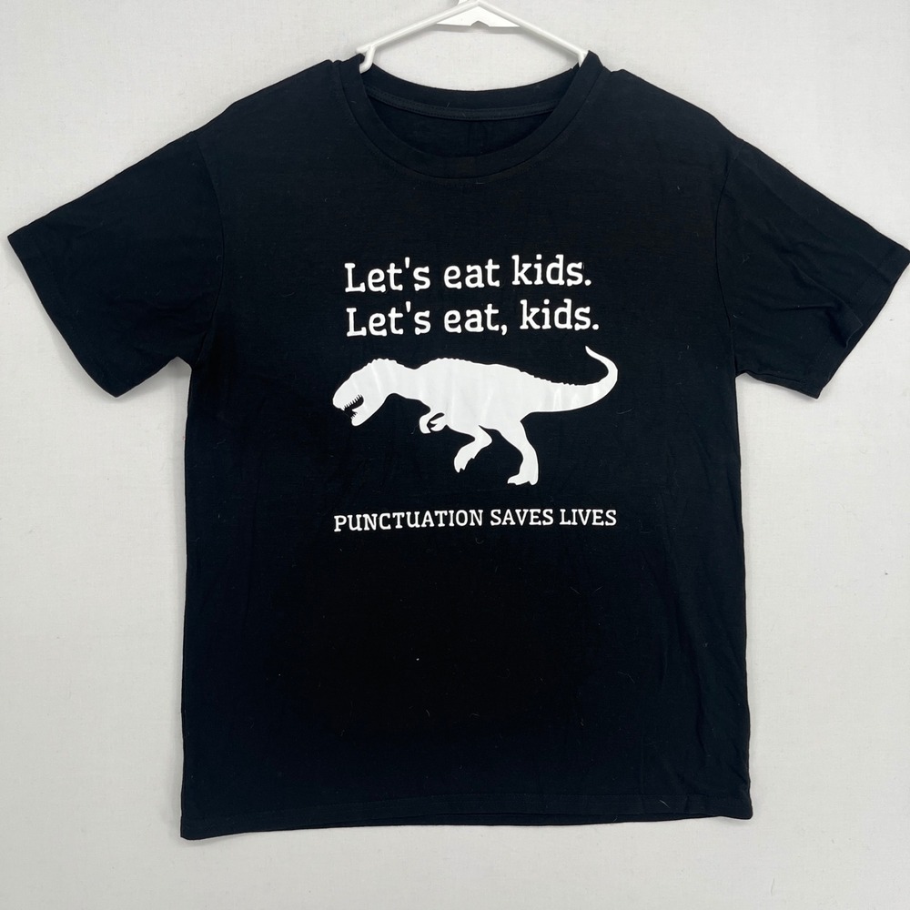 SHEIN Punctuation Saves Lives Dinosaur Graphic T-Shirt Black Size M Humor Tee